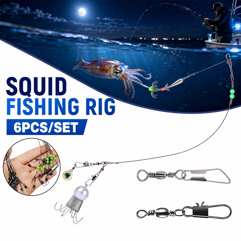 Saltwater Line - 6 stuks Inktvisvismontage Octopus Hakenlijn Anti-Verwarrings